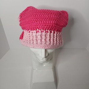 Handmade Crochet Knit Beanie Hat Dark/Light Pink Women's 8" Round